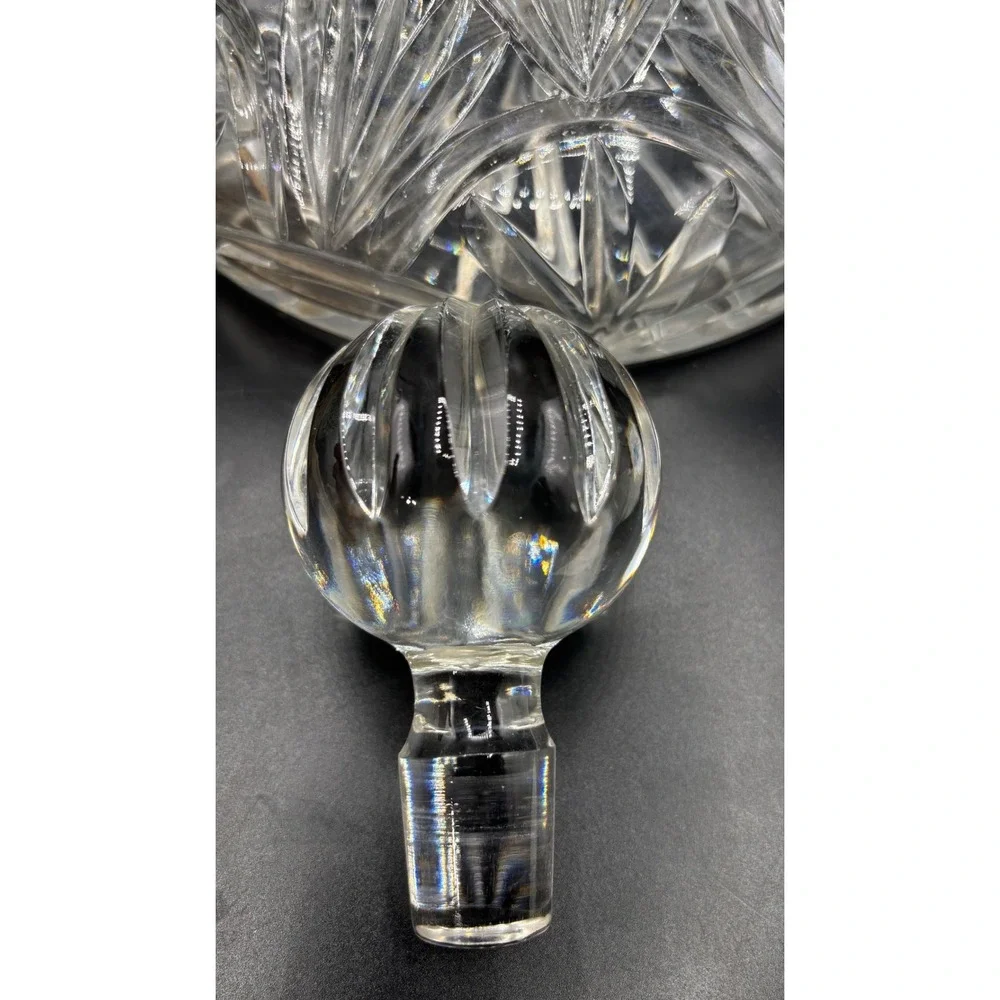 Vintage Glass Ships Decanter with Faceted Ball Stopper 11 Inch Clear Glass